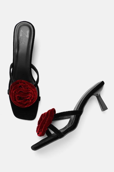 Zori World Rose Applique Velvet Heels 