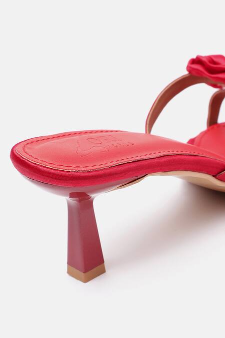 Buy_Zori World_Red Fabric Flowers Velvet Applique Heels _Online_at_Aza_Fashions