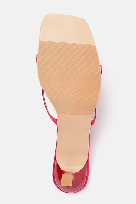 Shop_Zori World_Red Fabric Flowers Velvet Applique Heels _Online_at_Aza_Fashions