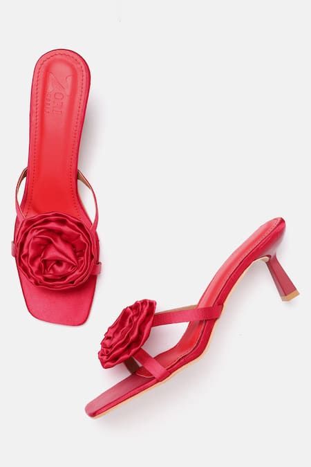 Zori World Velvet Applique Red Heels 