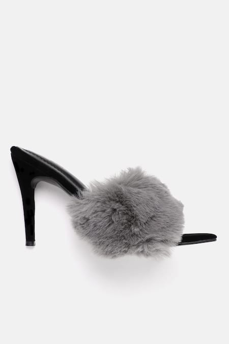 Zori World_Gray Faux Fur Strap Stiletto Heels _Online_at_Aza_Fashions
