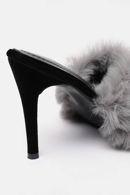 Shop_Zori World_Gray Faux Fur Strap Stiletto Heels _Online_at_Aza_Fashions