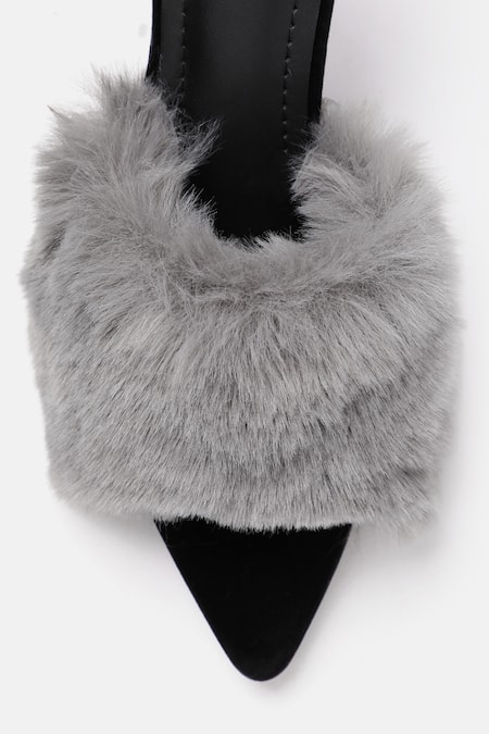 Zori World_Gray Faux Fur Strap Stiletto Heels _at_Aza_Fashions