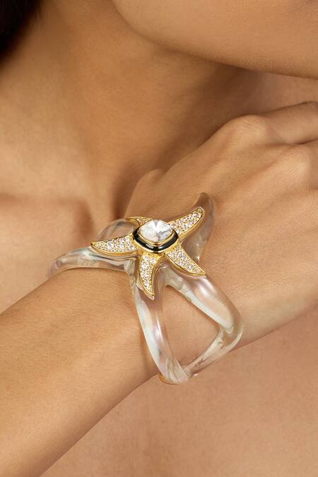 Shop_Isharya_White Crystals Starfish Cuff Bracelet_Online_at_Aza_Fashions