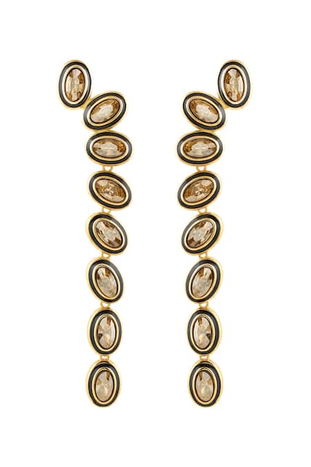 Shop Isharya Gold Plated Crystals Embellished Dangler Earrings at Aza Fashions Shop_Isharya_Gold Plated Crystals Embellished Dangler Earrings _at_Aza_Fashions