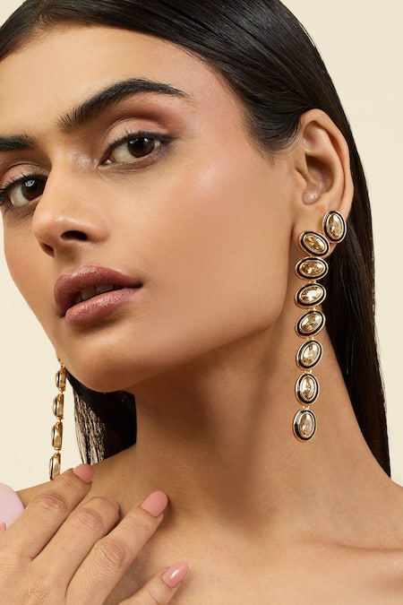 Shop Isharya Gold Plated Crystals Embellished Dangler Earrings Online at Aza Fashions Shop_Isharya_Gold Plated Crystals Embellished Dangler Earrings _Online_at_Aza_Fashions