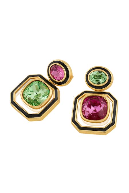 Isharya_Multi Color Crystals Mismatched Drop Earrings _Online_at_Aza_Fashions