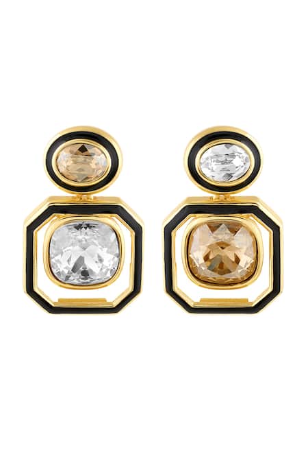 Shop Isharya Multi Color Crystals Mismatched Dangler Earrings at Aza Fashions Shop_Isharya_Multi Color Crystals Mismatched Dangler Earrings _at_Aza_Fashions