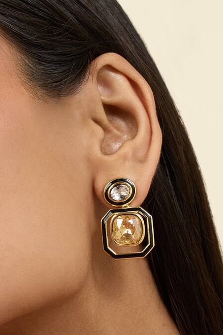 Shop Isharya Multi Color Crystals Mismatched Dangler Earrings Online at Aza Fashions Shop_Isharya_Multi Color Crystals Mismatched Dangler Earrings _Online_at_Aza_Fashions