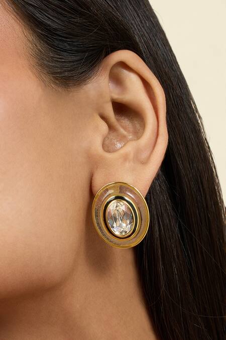 Shop Isharya Gold Plated Crystals Embellished Stud Earrings Online at Aza Fashions Shop_Isharya_Gold Plated Crystals Embellished Stud Earrings_Online_at_Aza_Fashions