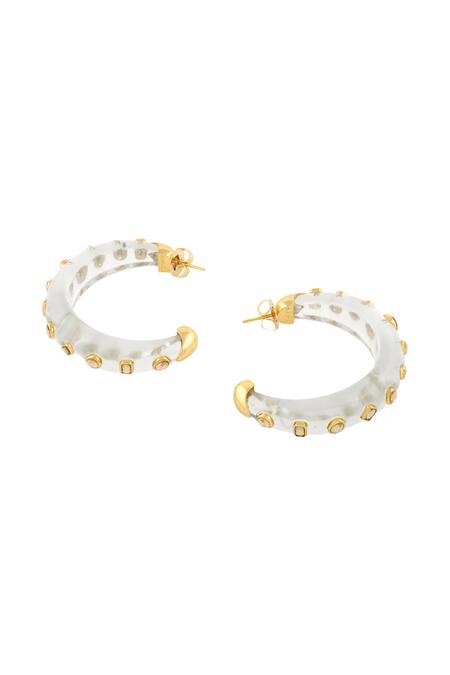 Isharya White Crystals Embellished Hoop Earrings Online at Aza Fashions Isharya_White Crystals Embellished Hoop Earrings _Online_at_Aza_Fashions