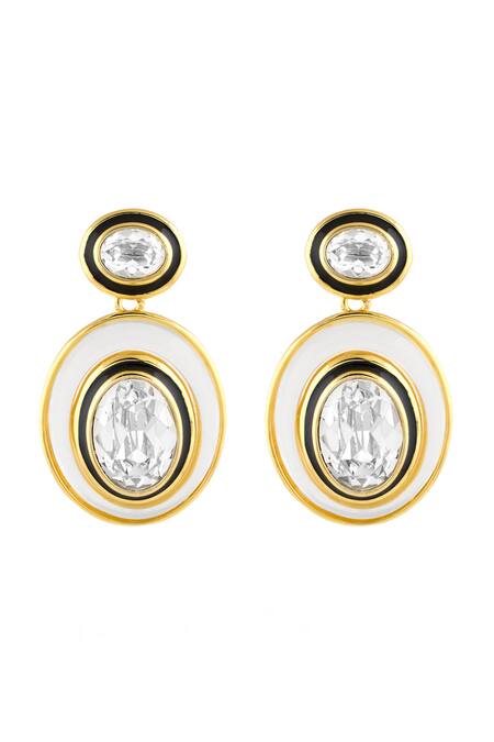 Shop_Isharya_Gold Plated Crystals Embellished Danglers_at_Aza_Fashions