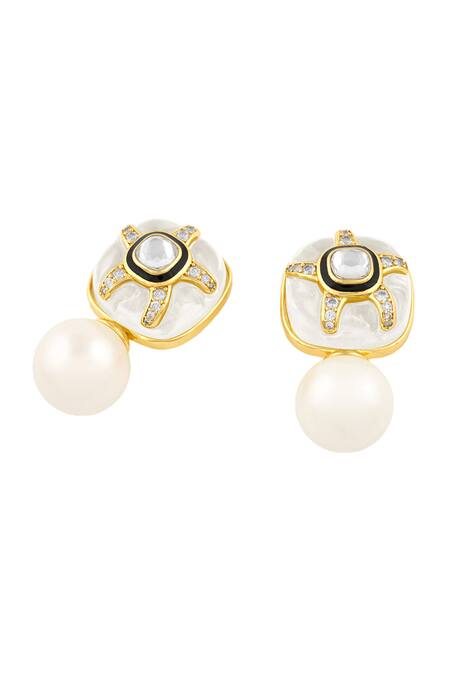 Isharya Gold Plated Crystals Pearl Drop Earrings Online at Aza Fashions Isharya_Gold Plated Crystals Pearl Drop Earrings _Online_at_Aza_Fashions