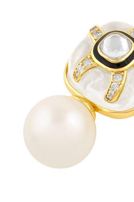 Shop Isharya Gold Plated Crystals Pearl Drop Earrings Online at Aza Fashions Shop_Isharya_Gold Plated Crystals Pearl Drop Earrings _Online_at_Aza_Fashions