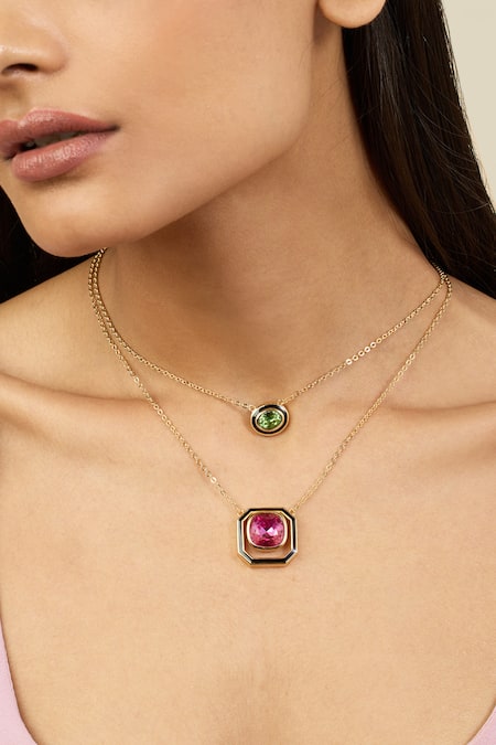 Isharya_Purple Layered Necklace With Crystal Embellishment _Online_at_Aza_Fashions