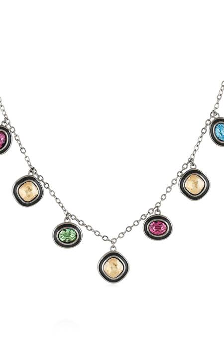 Isharya Multi Color Crystal Choker Necklace Online at Aza Fashions Isharya_Multi Color Crystal Choker Necklace_Online_at_Aza_Fashions