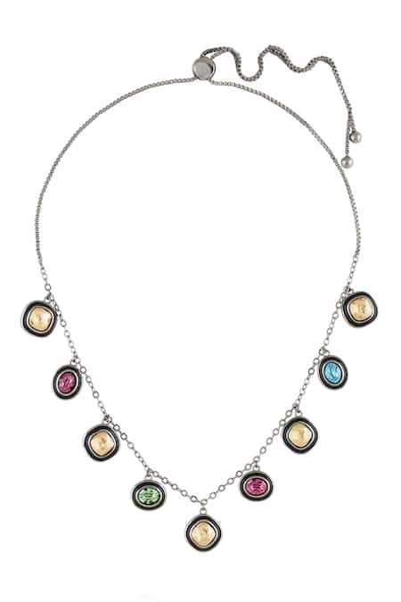 Shop Isharya Multi Color Crystal Choker Necklace at Aza Fashions Shop_Isharya_Multi Color Crystal Choker Necklace_at_Aza_Fashions