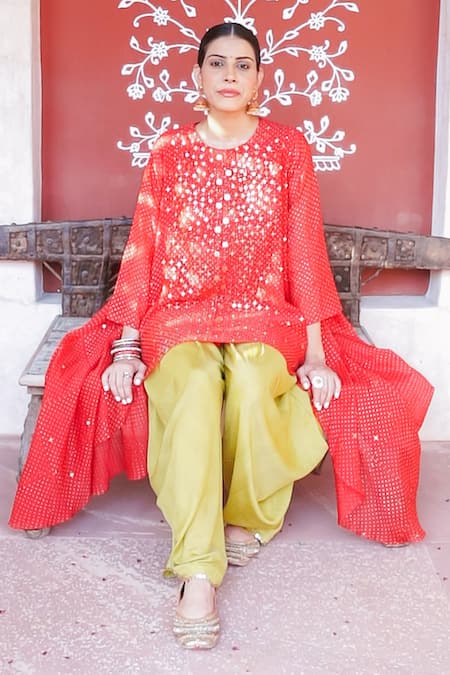 Brahmand By Vertika Kalra Embroidered Asymmetric Kurta & Dhoti Pant Set 