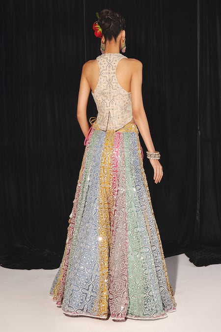 Twenty Nine Mirror Bloom Work Lehenga & Peplum Blouse 