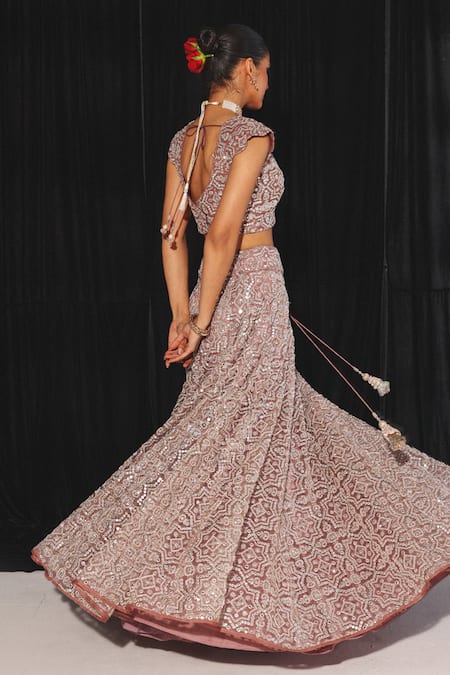 Twenty Nine Spade Mirror Bloom Embroidered Cape & Lehenga Set 