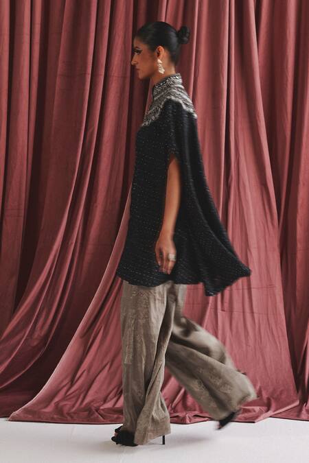 Twenty Nine_Black Silk Marodi Embroidered Cape And Palazzo Set _Online_at_Aza_Fashions