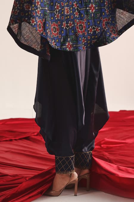 Twenty Nine Blue Silk Embroidery Round Neck Patola Cape And Dhoti Pant Set Online at Aza Fashions Twenty Nine_Blue Silk Embroidery Round Neck Patola Cape And Dhoti Pant Set _Online_at_Aza_Fashions