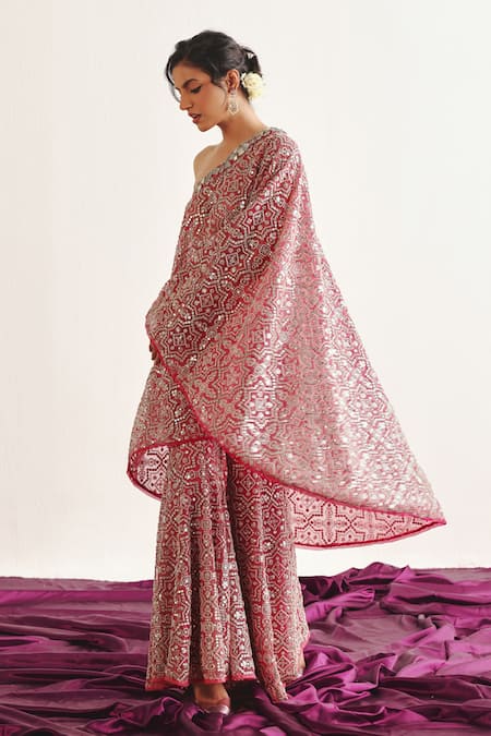Twenty Nine_Pink Mirror Embroidered One Shoulder Cape _at_Aza_Fashions