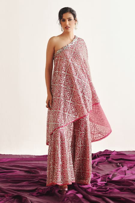 Twenty Nine Mirror Embroidered One Shoulder Cape 