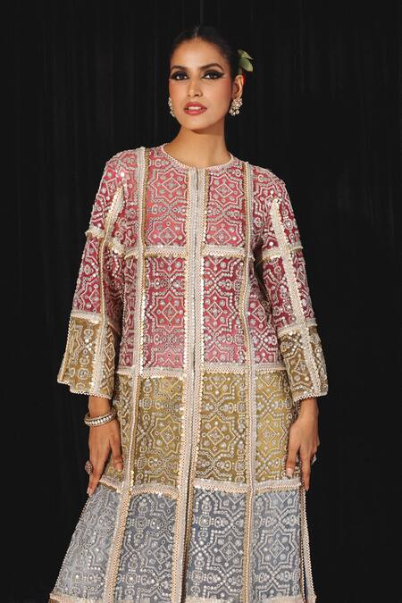 Twenty Nine_Silver Brocade Embroidery Mirror Square Neck Bandeau Top_Online_at_Aza_Fashions