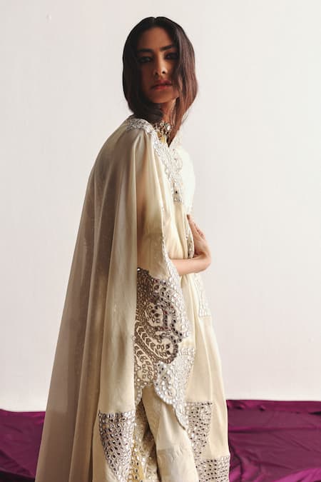 Buy_Twenty Nine_Off White Mirror Embroidered Cutwork Cape _Online_at_Aza_Fashions