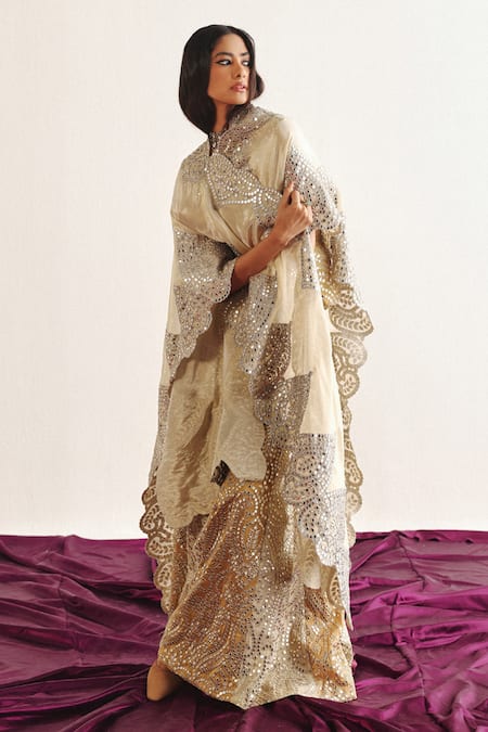 Twenty Nine Mirror Embroidered Cutwork Cape 