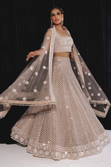 Shop_Twenty Nine_Gold Net Mirrors Square Neck Jaal Embroidered Blouse _Online_at_Aza_Fashions