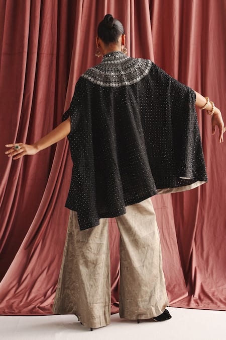 Shop Twenty Nine Black Marodi Embroidered Silk Cape at Aza Fashions Shop_Twenty Nine_Black Marodi Embroidered Silk Cape _at_Aza_Fashions