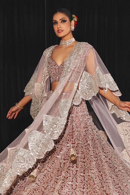 Twenty Nine Wine Tulle Mirrors Embroidered Leaf Neck Blouse at Aza Fashions Twenty Nine_Wine Tulle Mirrors Embroidered Leaf Neck Blouse _at_Aza_Fashions