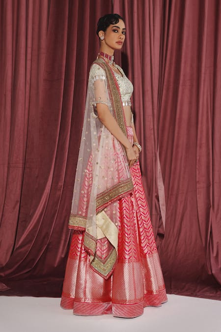 Twenty Nine_Green Tissue Tassels Sweetheart Neck Mirror Embroidered Sea Blouse _Online_at_Aza_Fashions