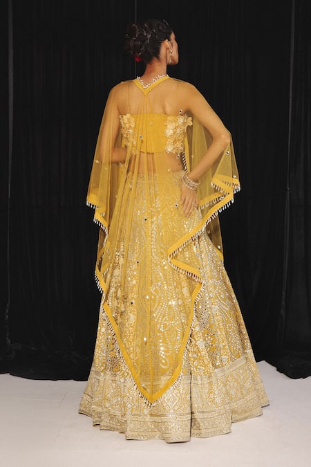 Shop Twenty Nine Yellow Mirror Embroidered Cape at Aza Fashions Shop_Twenty Nine_Yellow Mirror Embroidered Cape _at_Aza_Fashions