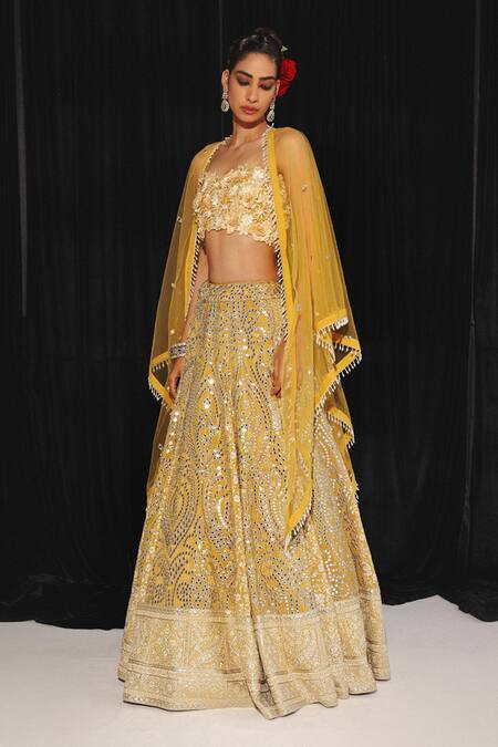 Twenty Nine Yellow Mirror Embroidered Cape at Aza Fashions Twenty Nine_Yellow Mirror Embroidered Cape _at_Aza_Fashions