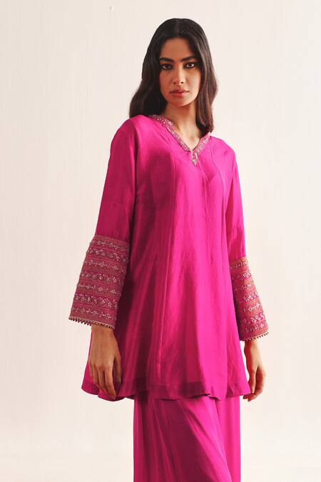 Buy_Twenty Nine_Pink Silk Embroidery Banarasi Bandhani Dupatta _Online_at_Aza_Fashions