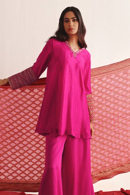 Shop_Twenty Nine_Pink Silk Embroidery Banarasi Bandhani Dupatta _Online_at_Aza_Fashions