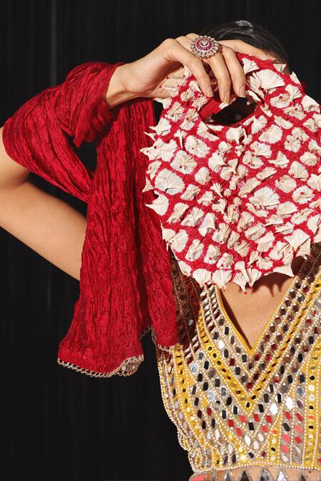 Twenty Nine_Red Silk Crushed Dupatta_Online_at_Aza_Fashions