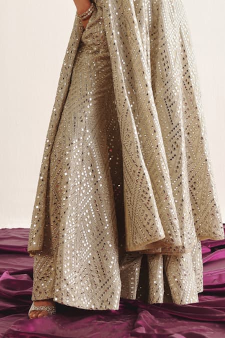 Twenty Nine_Off White Tissue Geometric Sheesha Vine Embroidered Bootcut Pant _Online_at_Aza_Fashions