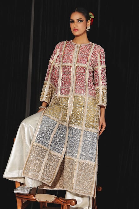 Shop_Twenty Nine_Ivory Brocade Solid Palazzo _Online_at_Aza_Fashions