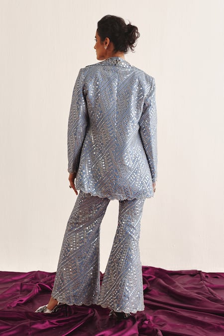 Shop Twenty Nine Blue Tissue Mirrors Vine Jaal Embroidered Palazzo at Aza Fashions Shop_Twenty Nine_Blue Tissue Mirrors Vine Jaal Embroidered Palazzo _at_Aza_Fashions