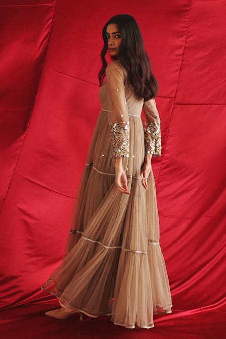 Twenty Nine Beige Prism Mirror Embroidered Palazzo 