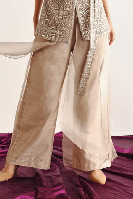 Twenty Nine_Beige Silk Double Layered Palazzo _Online_at_Aza_Fashions