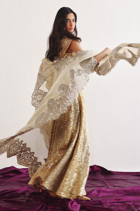 Twenty Nine Flared Mirror Embroidered Sharara 