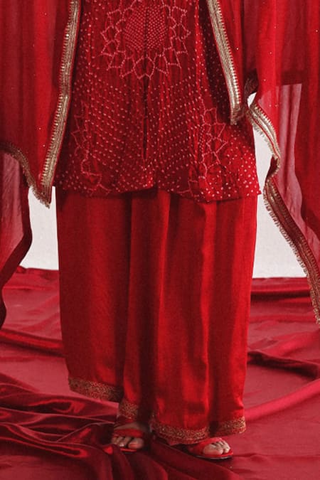 Twenty Nine_Red Silk Embroidery Palazzo _Online_at_Aza_Fashions