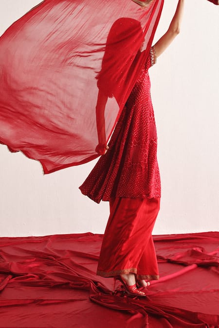 Twenty Nine_Red Silk Embroidery Palazzo _at_Aza_Fashions