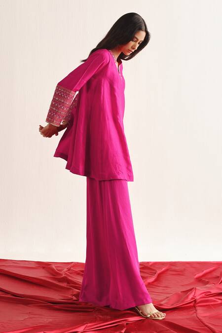 Buy Twenty Nine Pink Silk Fuchsia Flared Palazzo Online at Aza Fashions Buy_Twenty Nine_Pink Silk Fuchsia Flared Palazzo _Online_at_Aza_Fashions