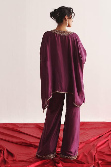 Shop Twenty Nine Purple Silk Embroidery Marodi Work Palazzo at Aza Fashions Shop_Twenty Nine_Purple Silk Embroidery Marodi Work Palazzo _at_Aza_Fashions